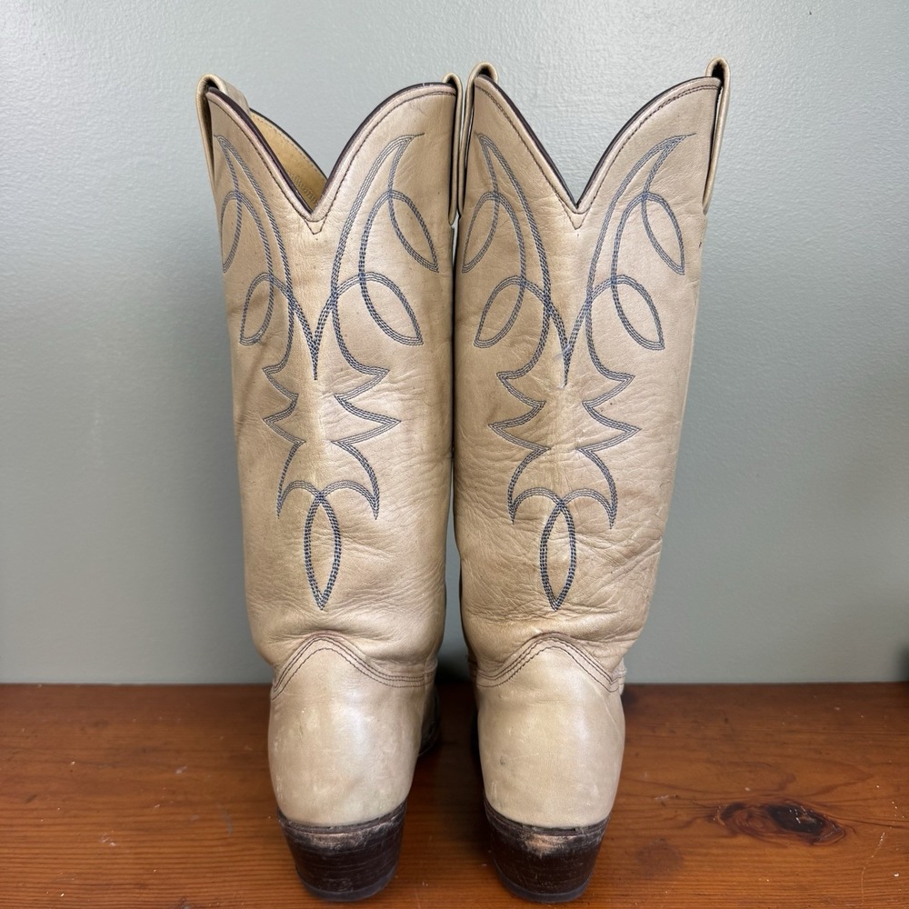 Vintage Marbled Tan Blue Embroidered Cowboy Western Boots Women's Sz 7 - Picture 4 of 6